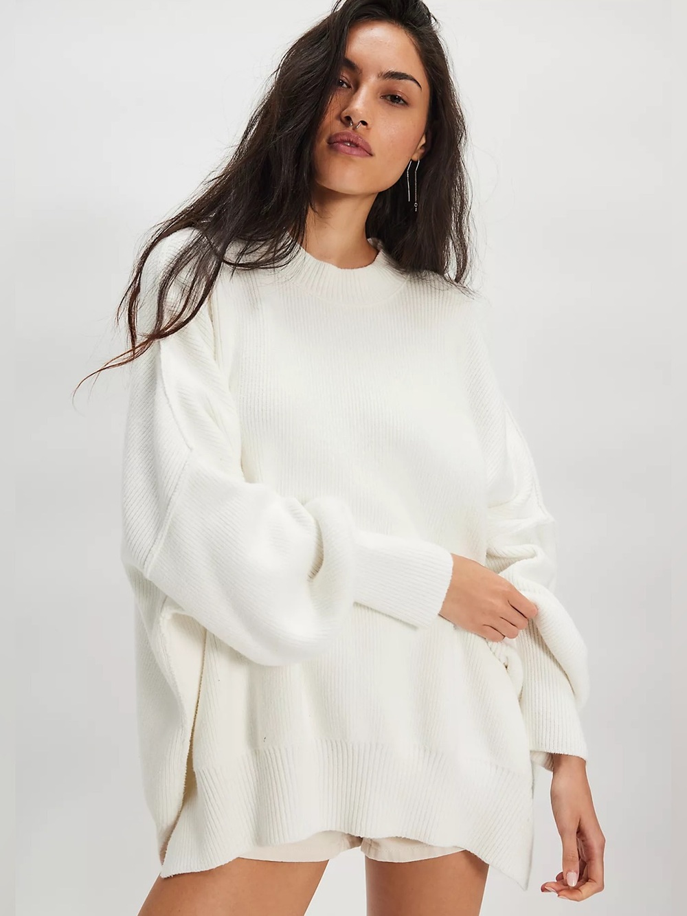 Free People Ladies Easy Street Tunic Sweater in Painted White. Medium. Oversized